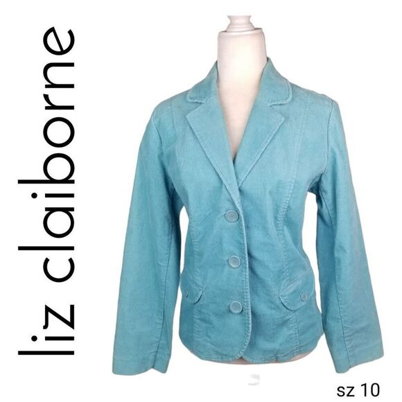 Vintage Retro 80s Style Liz Claiborne Blue Corduroy Coat Jacket 16P - Picture 2 of 11